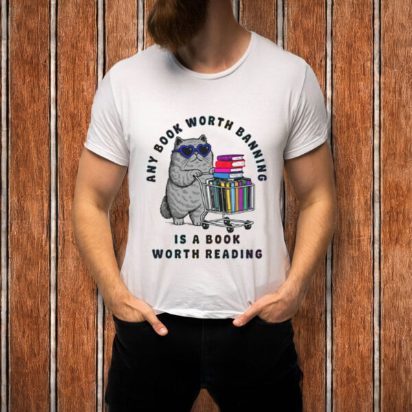 Banned-Books-Cat-Shirt-–-Any-Book-Worth-Banning-Protest-Tee